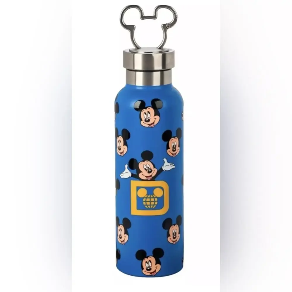 DISNEY PARKS  MICKEY MOUSE STAINLESS STEEL WATER BOTTLE W MICKEY ICON CLASP TOP